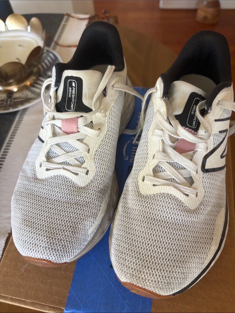 New Balance White Mesh Sneakers with Pink Lace Tab